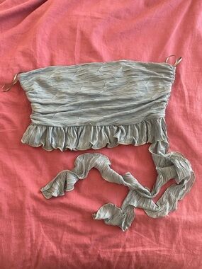 Zara Sage Green Ruffled Strapless Tube Top